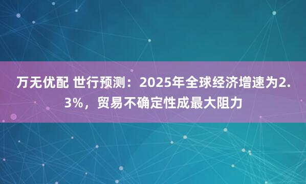 万无优配 世行预测：2025年全球经济增速为2.3%，贸易不确定性成最大阻力