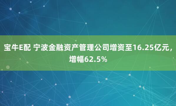 宝牛E配 宁波金融资产管理公司增资至16.25亿元，增幅62.5%